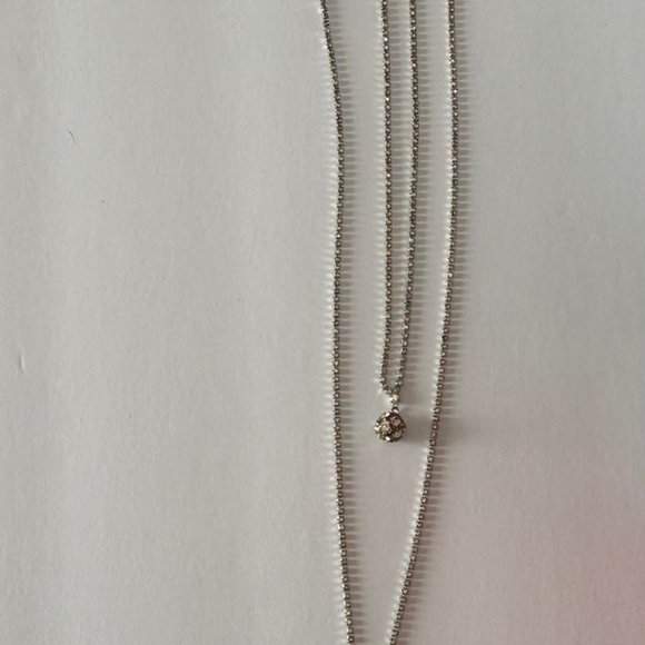 2pc. Silver tone/Long and Short Layered Rhinestone Necklace and Clip Earring set - Picture 6 of 10